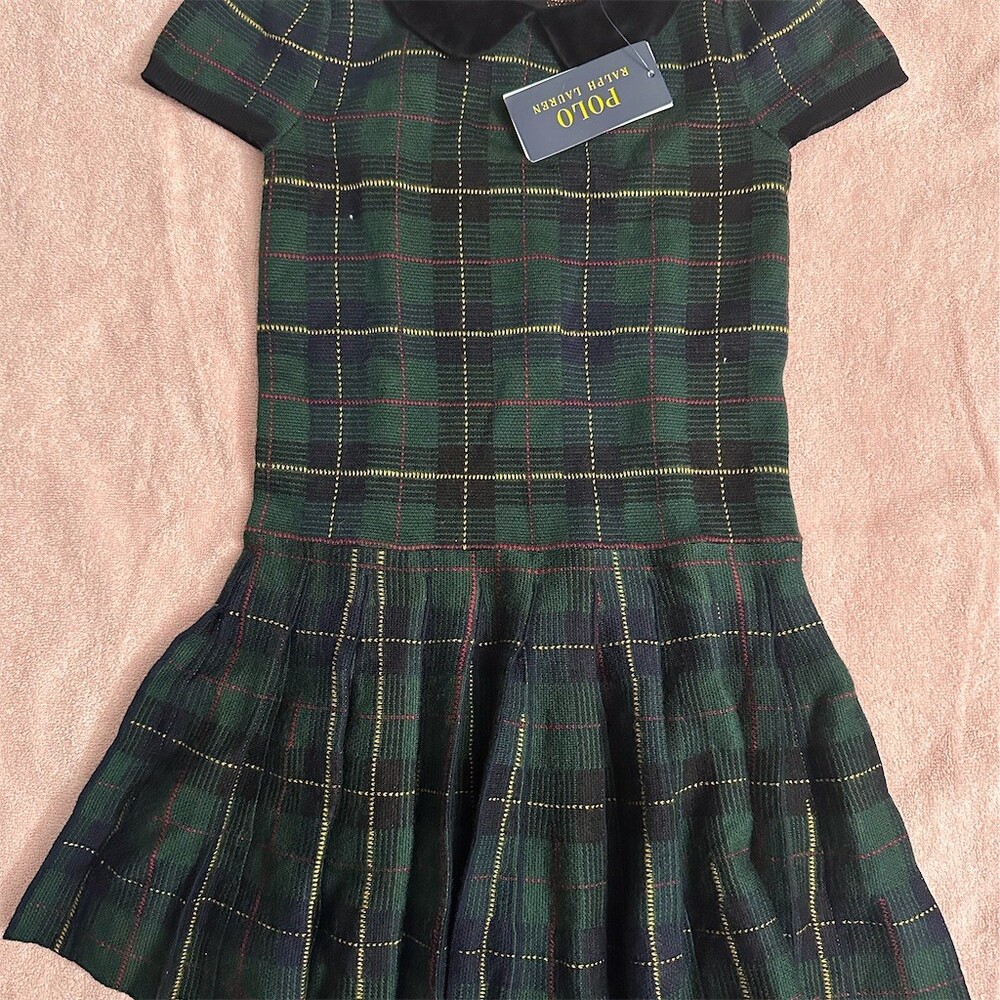 Ralph Lauren Girls Wool Green Plaid Drop Waist Knee Length Size 6
